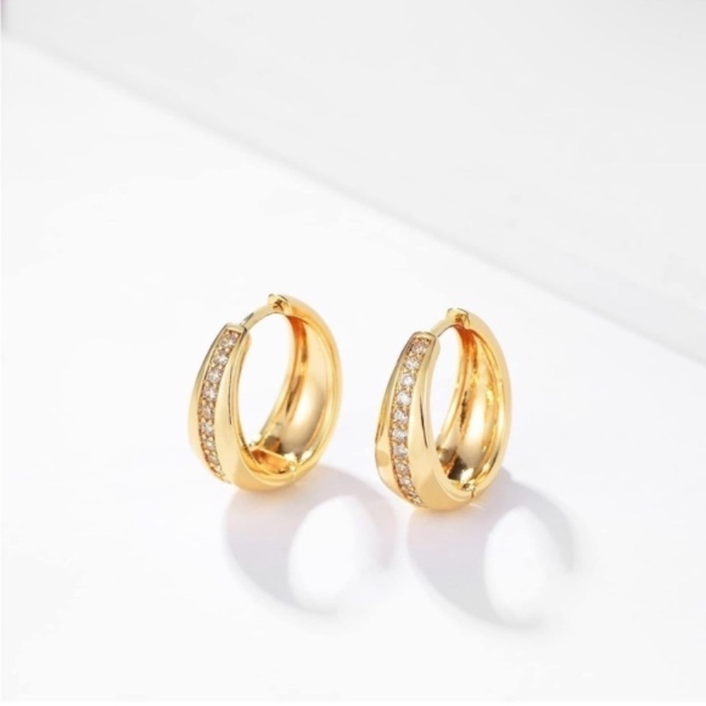 14k Gold Plated Cubic Zirconia Hoop Earrings